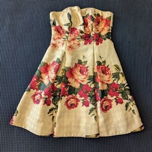 Nicole Miller Floral Gold Metallic Jacquard Flare Strapless Dress size 6